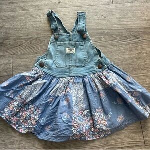 OshKosh B'gosh Blue Denim Floral Skirtall overall dress size 3t